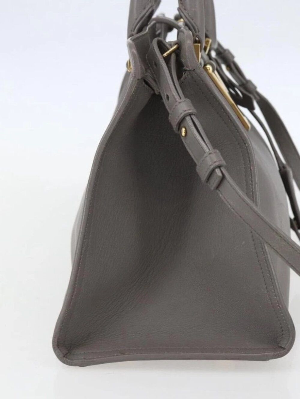 SAINT LAURENT Petit Cabas Hand Bag Leather 2way Gray Gold Auth - Picture 4 of 15